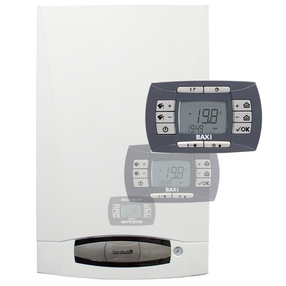 Котел газовый BAXI NUVOLA3 COMFORT 280 Fi настен., 2 конт., з.к.с., с вынос. п/у, встроен. бойлер — изображение 2